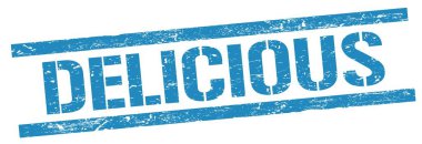 Mavi grungy dikdörtgen damga işareti üzerindeki DELICIOUS metin.
