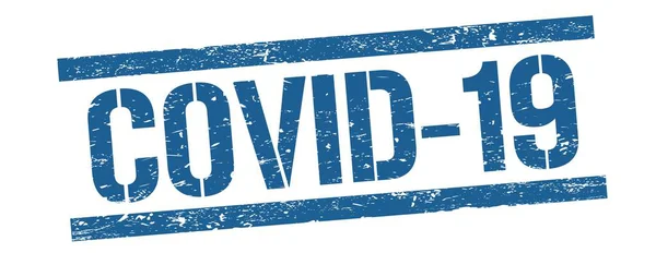 Covid Text Auf Blauem Grungy Lines Stempelschild — Stockfoto