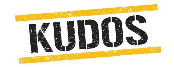 Kudos Text Auf Schwarz Gelb Grungy Lines Stempelschild — Stockfoto