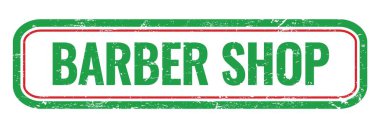 BARBER Dükkanı Yeşil grungy dikdörtgen mühür işareti.