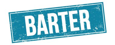 Mavi grungy dikdörtgen damga işareti üzerindeki BARTER metni.