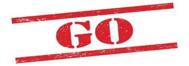 GO 'nun kırmızı, kirli, eski, lastik damgalı metni.
