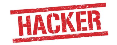Kırmızı grungy dikdörtgen damga işareti üzerinde HACKER metni.