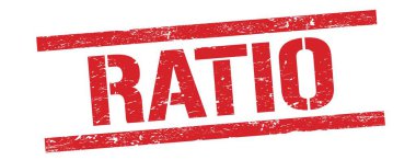 Kırmızı grungy dikdörtgen damga işareti üzerinde RATIO metni.