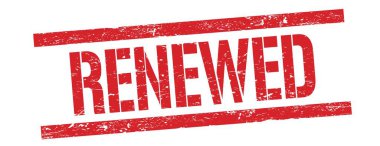 Kırmızı grungy dikdörtgen damga işareti üzerinde RENEWED metin.