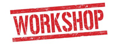 Kırmızı grungy dikdörtgen damga işareti üzerine Workshop metni.