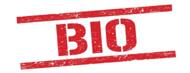 Kırmızı grungy dikdörtgen damga işareti üzerinde BIO metni.