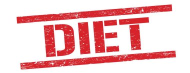 Kırmızı grungy dikdörtgen pul işareti üzerine diyet metni.