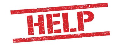 Kırmızı grungy dikdörtgen damga işareti üzerinde yardım metni.