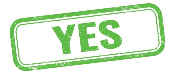 Текст ДА на зеленой граненой винтажной прямоугольной марке.