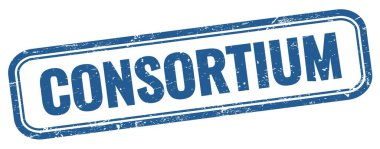 Mavi grungy vintage dikdörtgen damgalı CONSORTIUM metin.