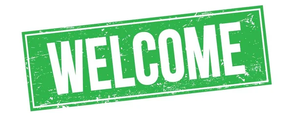 Welcome Text Green Grungy Rectangle Stamp Sign — Stock Photo, Image