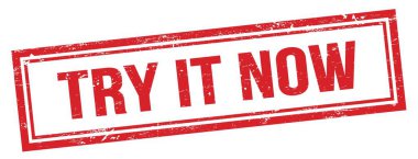 Dene şimdi kırmızı grungy vintage dikdörtgen damga üzerinde metin.