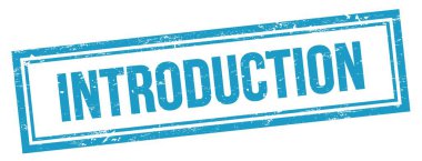 Mavi grungy vintage dikdörtgen damgalı INTRODUCTION metin.