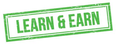 Yeşil grungy vintage dikdörtgen damgalı LeARN & EARN metni.