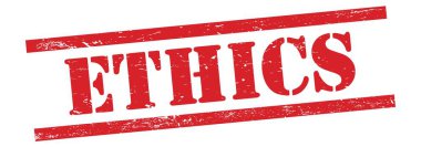 Kırmızı grungy vintage kauçuk damgalı ETHICS metni.