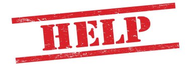 Kırmızı grungy vintage kauçuk damga üzerine yardım metni.