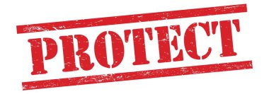 Kırmızı grungy vintage kauçuk damga üzerine PROTECT metni.