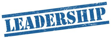 Mavi grungy dikdörtgen vintage damgalı Leadership metni.