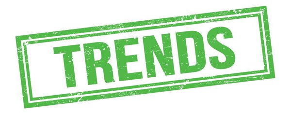 TRENDS text on green grungy vintage rectangle stamp.