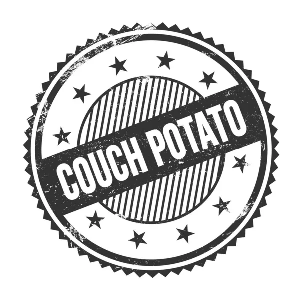 COUCH POTATO text written on black grungy zig zag borders round stamp.