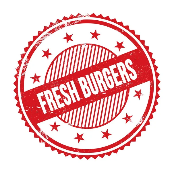 Fresh Burgers Text Written Red Grungy Zig Zag Borders Stamp — Stock Photo, Image