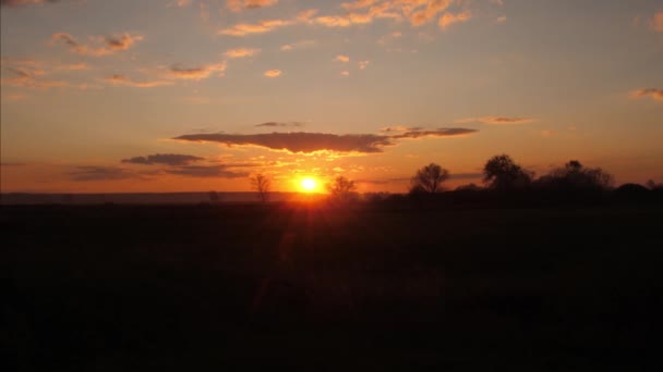Krásný západ slunce na podzimní louka — Stock video