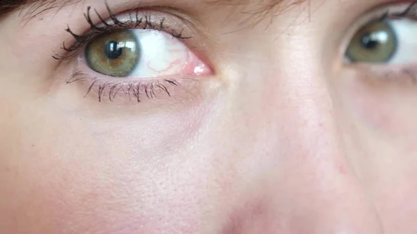 Retrato de close-up de belos olhos cinza-verdes de uma jovem mulher bonita. bela galaza meninas closeup . — Fotografia de Stock