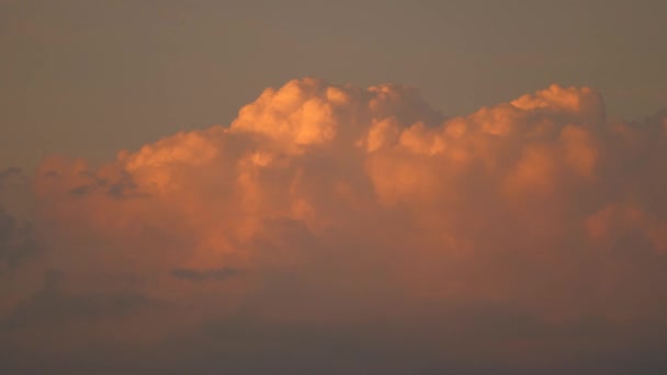 大きな積雲が空を急速に旋回しています。ピンク色の雲で海の上の美しい空。日没の壮大な嵐の熱帯の雲。接近中だ。4K UHD — ストック動画