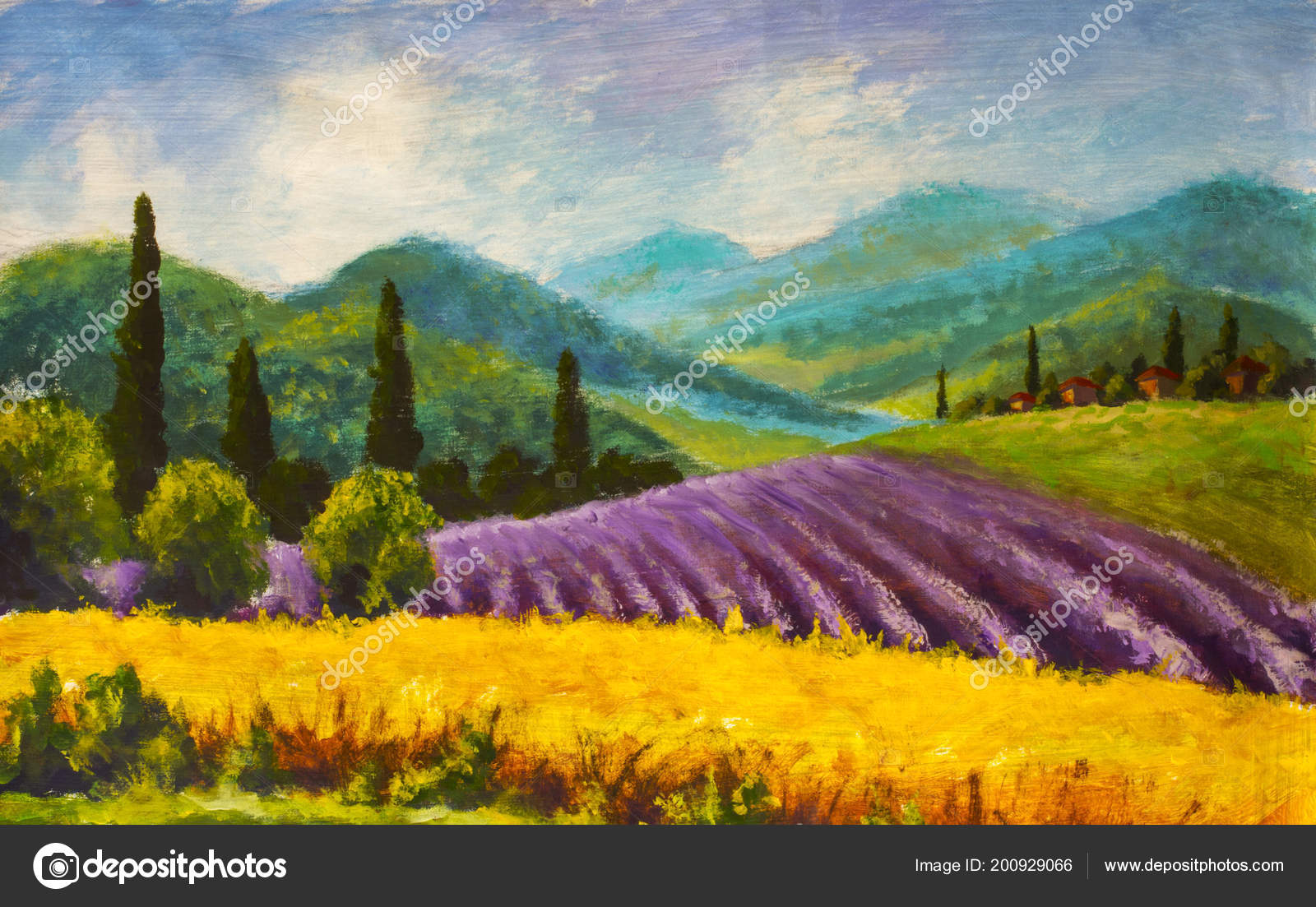 Lavender Field Painting Original Art Tuscany Landscape Wall Art Italy Rural Floral Small Impasto Oil Painting Farm Artwork 5 by 8 by Olkosi
