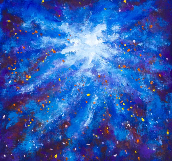 Painting Galaxy in space, Blue cosmic glow, beauty of universe, cloud of star, blur background, illustration artwork canvas. Pattern for astronomy websites,book.