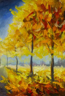 Картина, постер, плакат, фотообои "золотой оранжевый осенний парк леса деревья опадают листья листвы пейзаж природы картины импрессионизм живописи маслом иллюстрация на холсте
", артикул 207020258