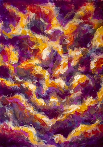 Hand painting abstract clouds, galaxies, space, expressionism fire flame. Background for illustration, design.