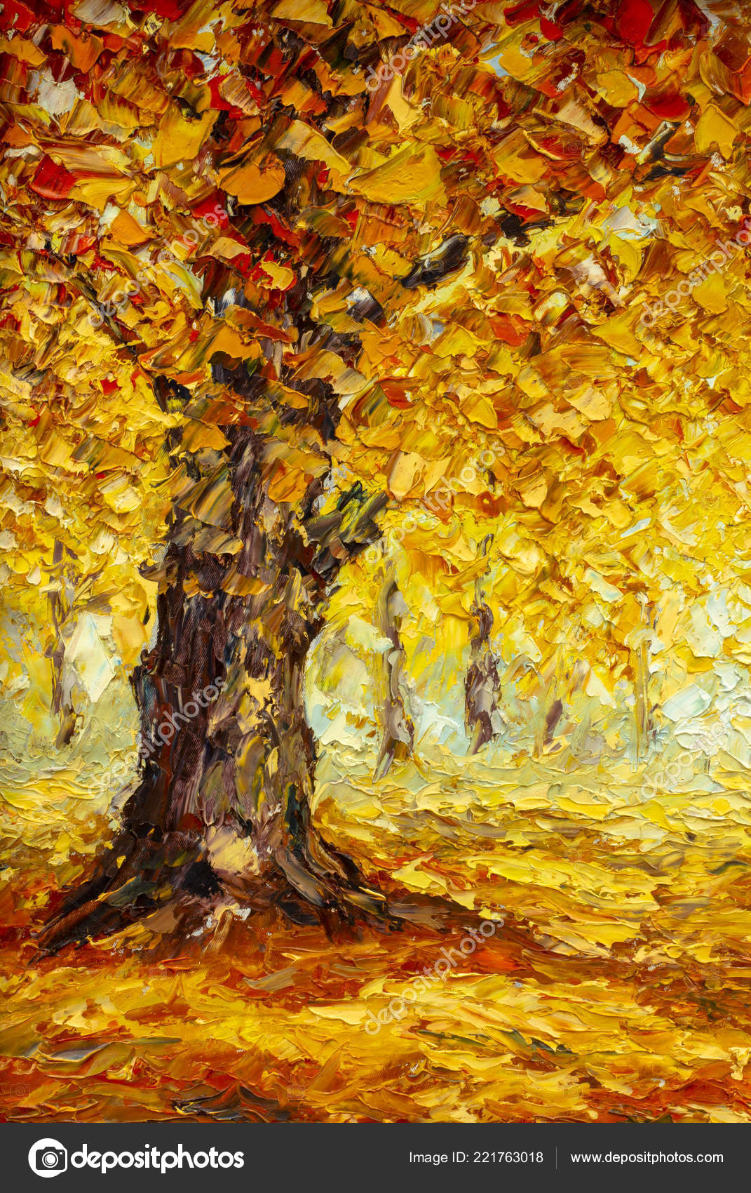 Peinture Huile Original Style Contemporain Arbres Automne Doré