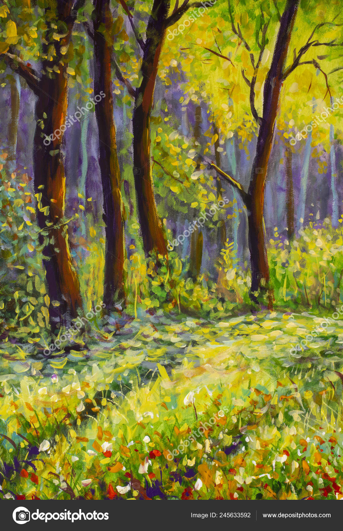 Beautiful Forest Spring Bright Sun Shining Trees Oil Painting Art Stock Photo Image By C Weris7554