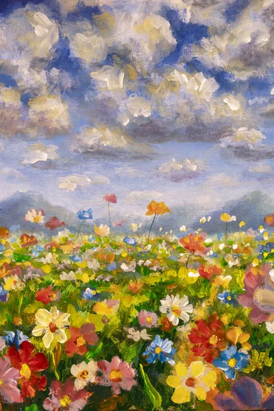 Vertical Oil Painting, Impressionism style, flower painting, still painting canvas, artist, painting flowers with clouds