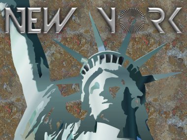 NEW YORK text with Statue of Liberty profile