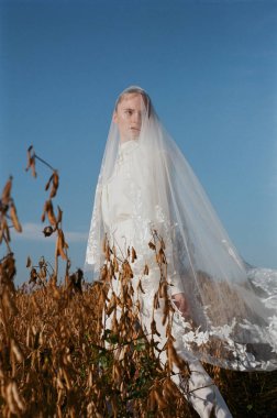 Güzel gelin beyaz gelinlik kostüm. alan, Mısır beyaz kadın boquet peçe