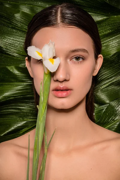 Зелений Квітка Емоційний Портрет Природні Красиві Великі Очі — стокове фото