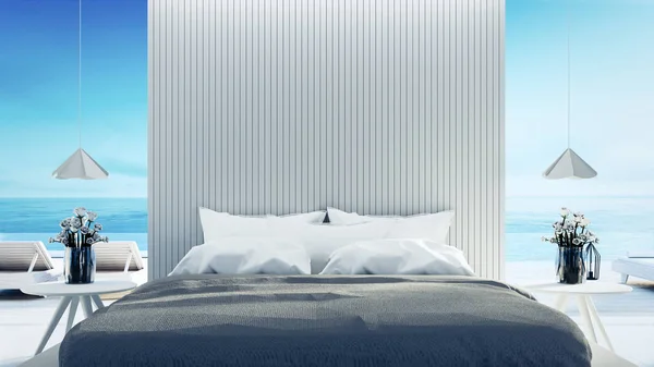 ビーチ ベッドルームのインテリア モダン イメージをレンダリング — ストック写真