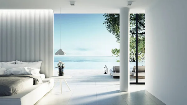 Interior Del Dormitorio Playa Vacaciones Modernas Lujo Render Image — Foto de Stock