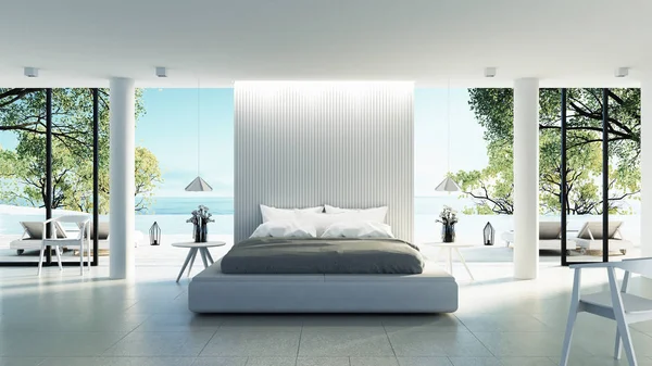 Interior Kamar Tidur Pantai Liburan Modern Luxury Gambar Render — Stok Foto