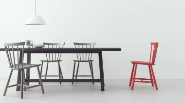 modern yemek odası ve beyaz arka plan / 3d resmi