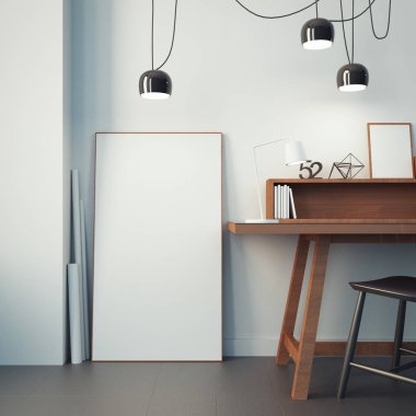 çalışma odası ve modern ofis iç / 3d render