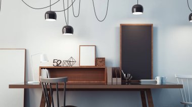 çalışma odası ve modern ofis iç / 3d render