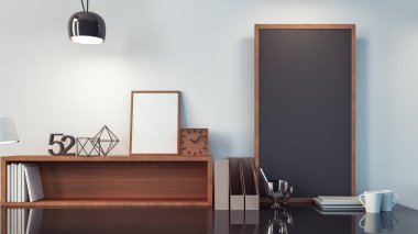 çalışma odası ve modern ofis iç / 3d render