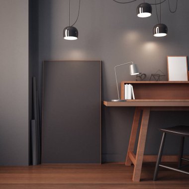 çalışma odası ve modern ofis iç / 3d render