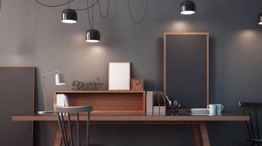 çalışma odası ve modern ofis iç / 3d render