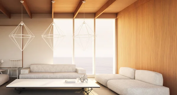 Deniz manzaralı üzerinde yaşayan Beach Lüks / 3d render 