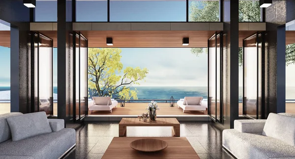 Deniz manzaralı üzerinde yaşayan Beach Lüks / 3d render 